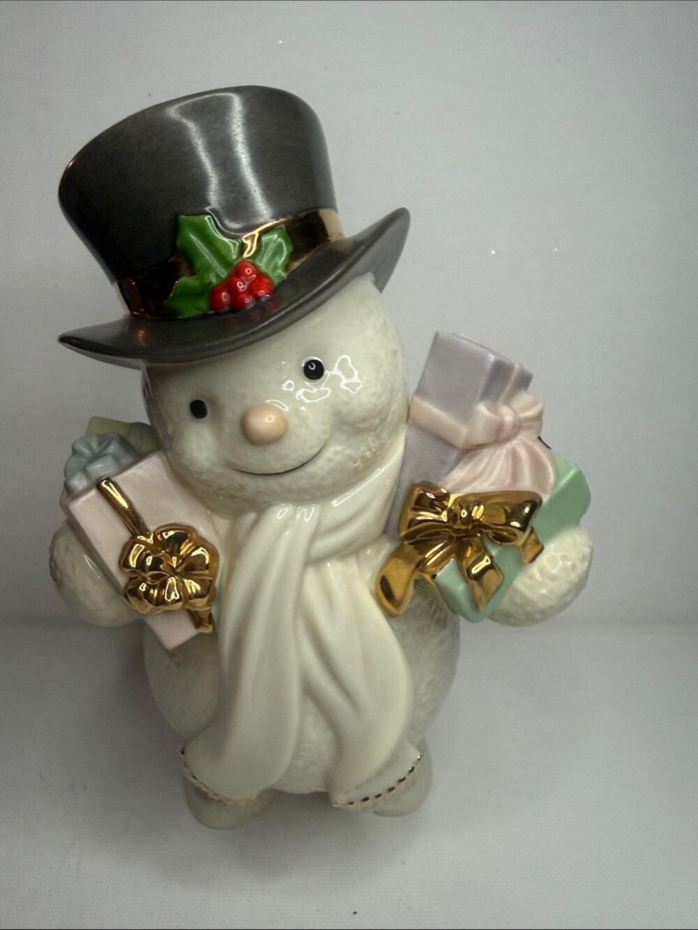 Lenox vintage “Special Delivery “Snowman Figurine with Gray Hat and Gold Accents